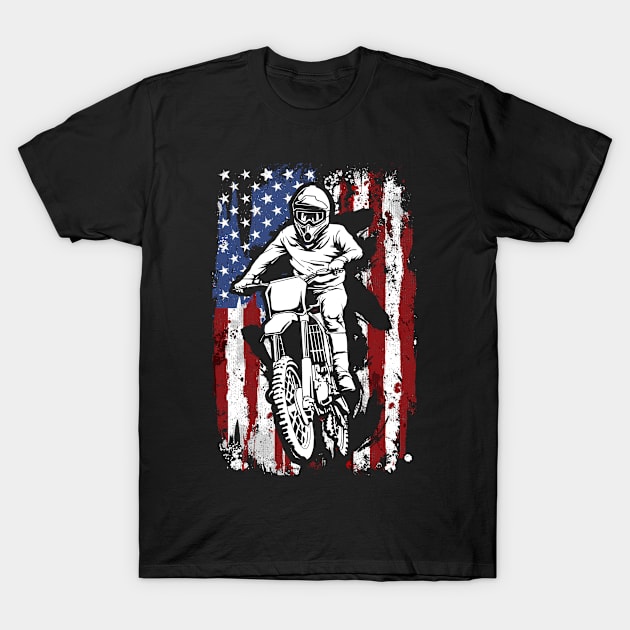 Motocross Dirt Bike American Flag T-Shirt by KAWAIITEE